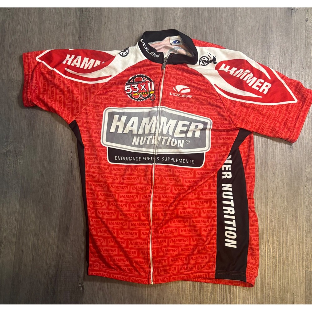 Voler Cycling Jersey Mens XL Red Hammer Nutrition Full Zip Short Sleeve USA